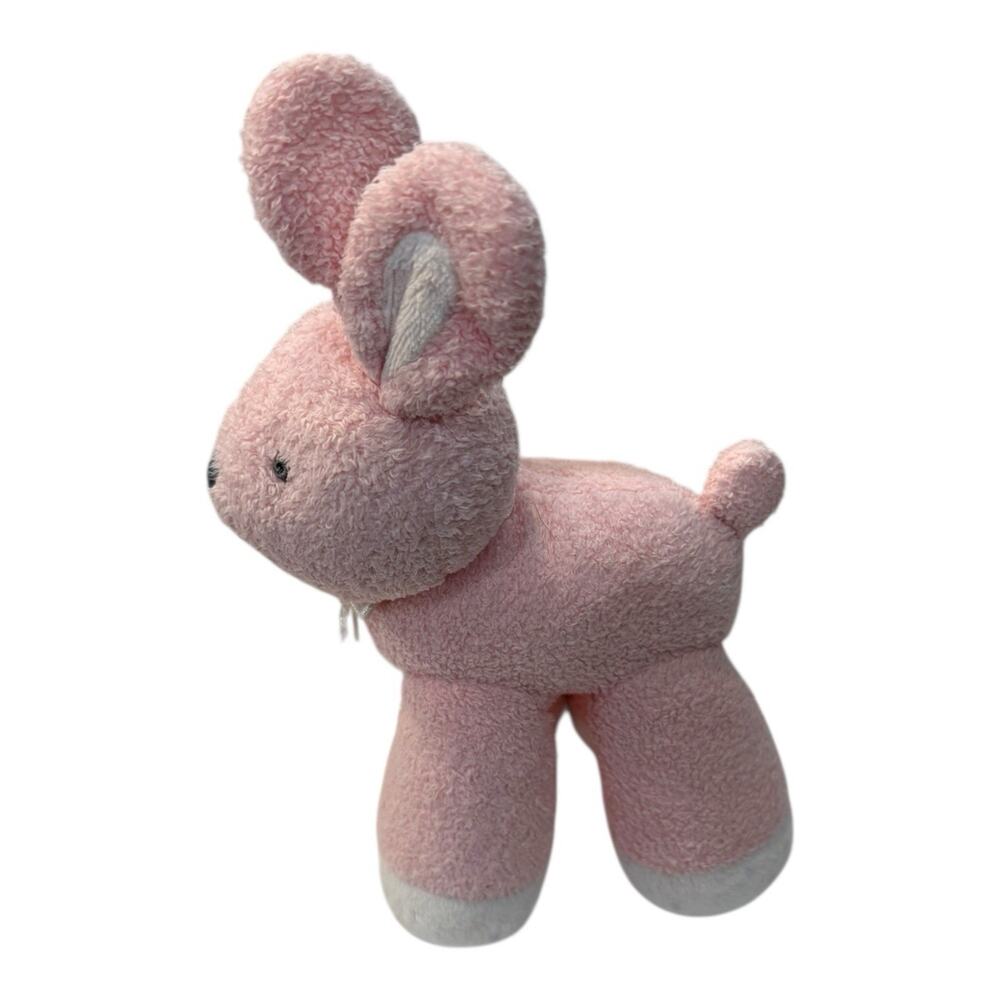 Soft Dreams Pink White Terry Cloth Standing Bunny Rabbit Rattle Hearts Bow Plush